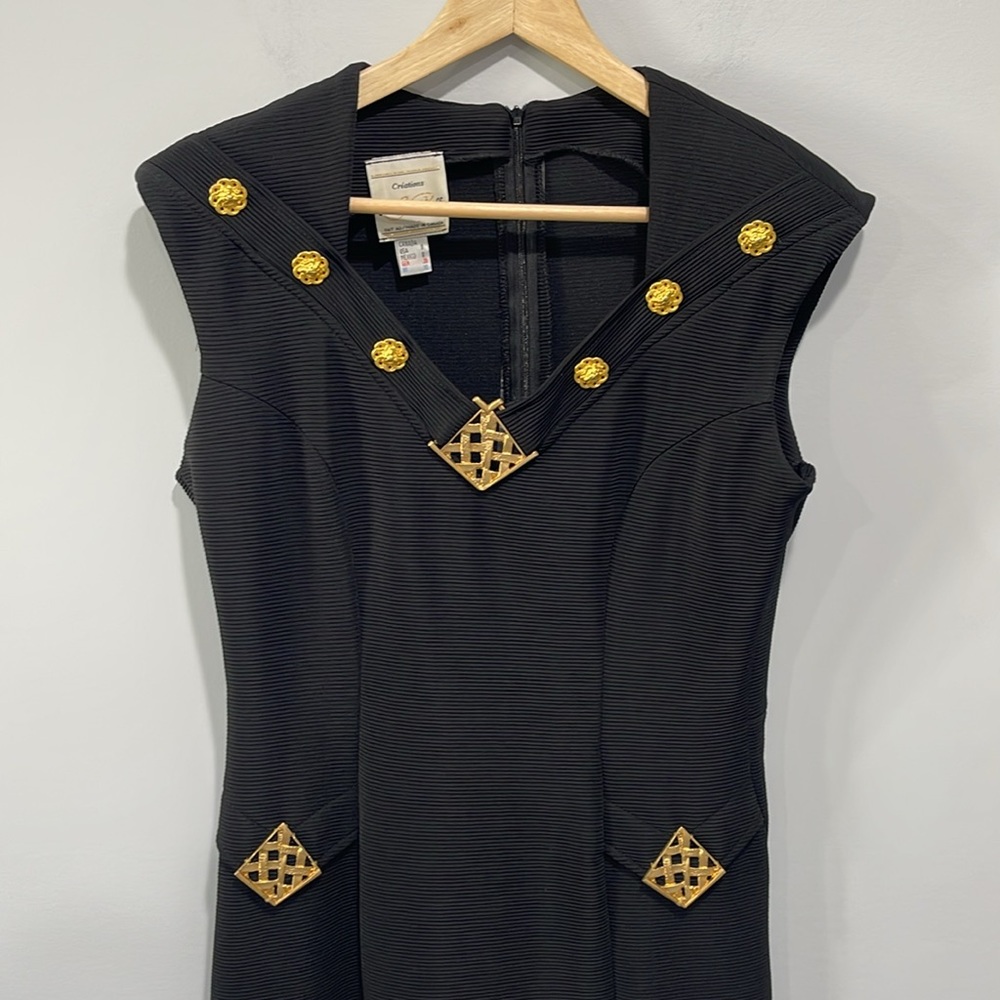 Vintage Joseph Ribkoff women size 8 dress black cocktail sleeveless gold decor - Picture 2 of 16